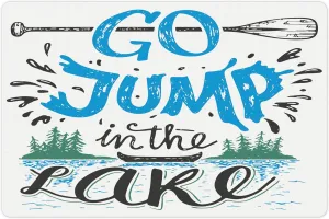 Lunarable Cabin Pet Mat for Food and Water, Vintage Typography Inspirational Words Lake Sign Canoe Fishing Sports Theme, Non-Slip Rubber Mat for Dogs and Cats, 18" X 12", Black Green