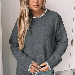 Maeghan Slit Knitted Sweater Grey