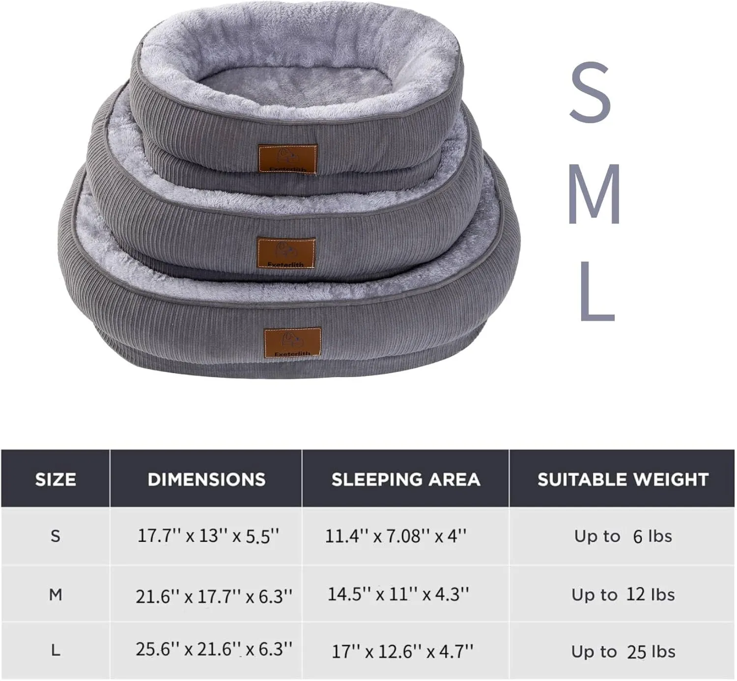 Medium Dog Bed, Round Sofa with Calming Bolster, Washable Cover (Grey, 25.6'' x 21.6'' x 6.3'')