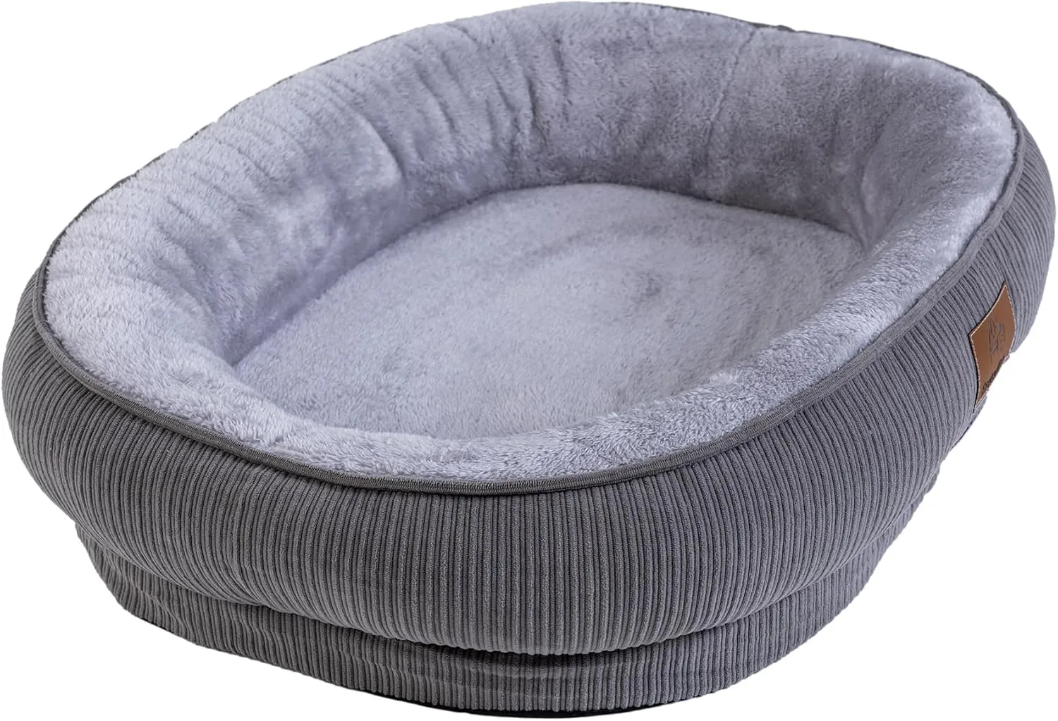 Medium Dog Bed, Round Sofa with Calming Bolster, Washable Cover (Grey, 25.6'' x 21.6'' x 6.3'')