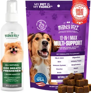 Mighty Petz 2-in-1 Dog Breath Freshener Spray & Water Additive MAX Dog Multivitamin Bundle