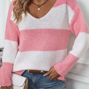 Miley Pink and White Striped Off Shoulder Sweater