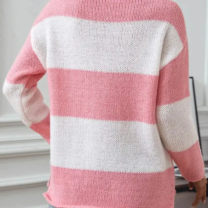 Miley Pink and White Striped Off Shoulder Sweater