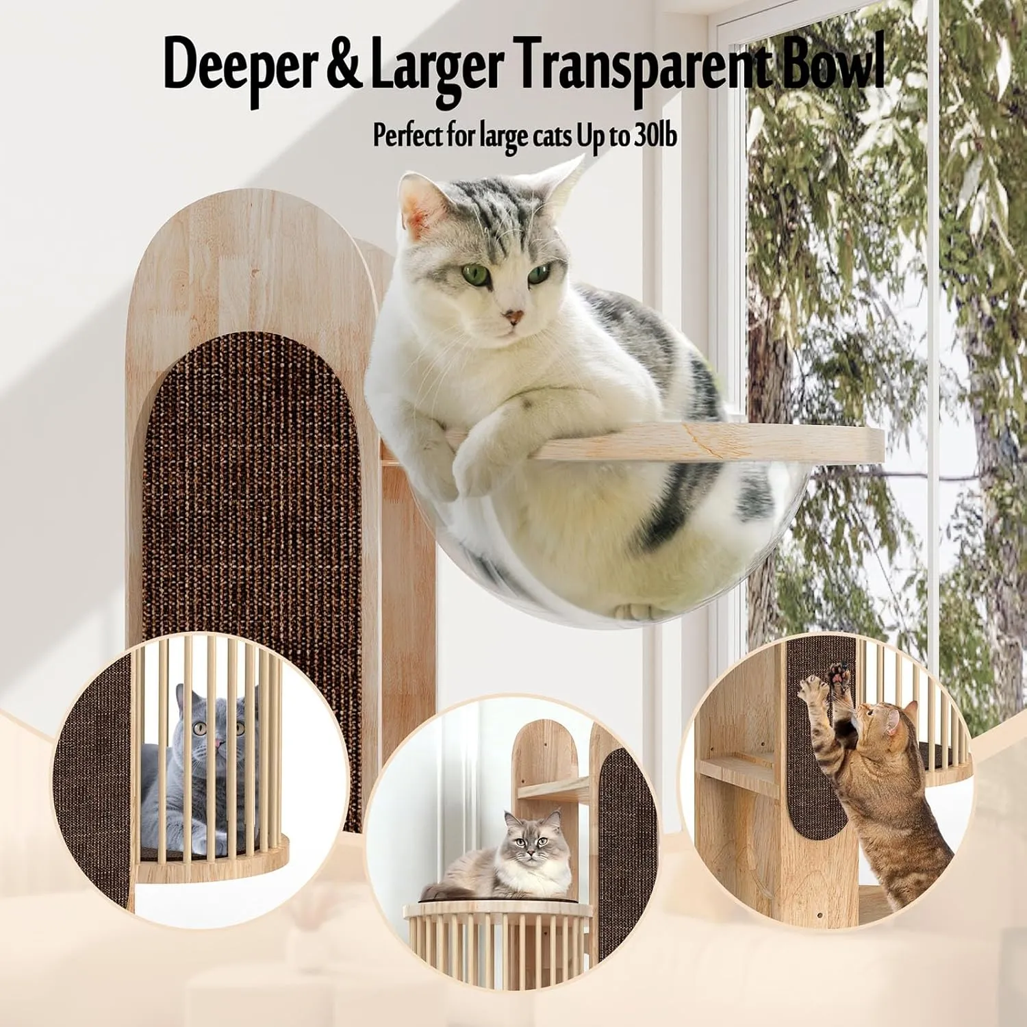 Modern Cat Tree Tower for Indoor Cats, 67" Tall Solid Wood Cat Tower with Scratching Posts, 6 Level Natural Luxury Cat House with Big Bed (White   Brown)
