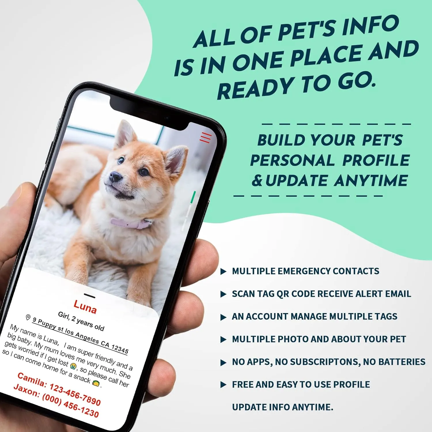 MYLUCKYTAG NFC & QR Code Smart Pet ID Tag Personalized Dog Cat Tag, Online Pet Profile, Pet Location Alert Email, Digital Pet Tag, Quiet Pet Tag, Durable Pet ID, Dog Collar Tag