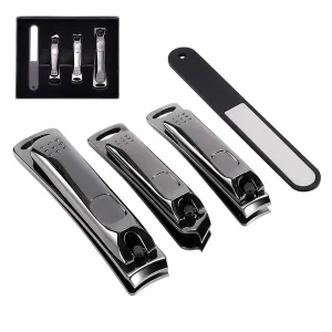 Nail Clippers with Catcher,No Splash Toenail Fingernail Clippers Nail Cutter Trimmer Set with Metal Case,Black Stainless Steel,Good Gift for Women and Men