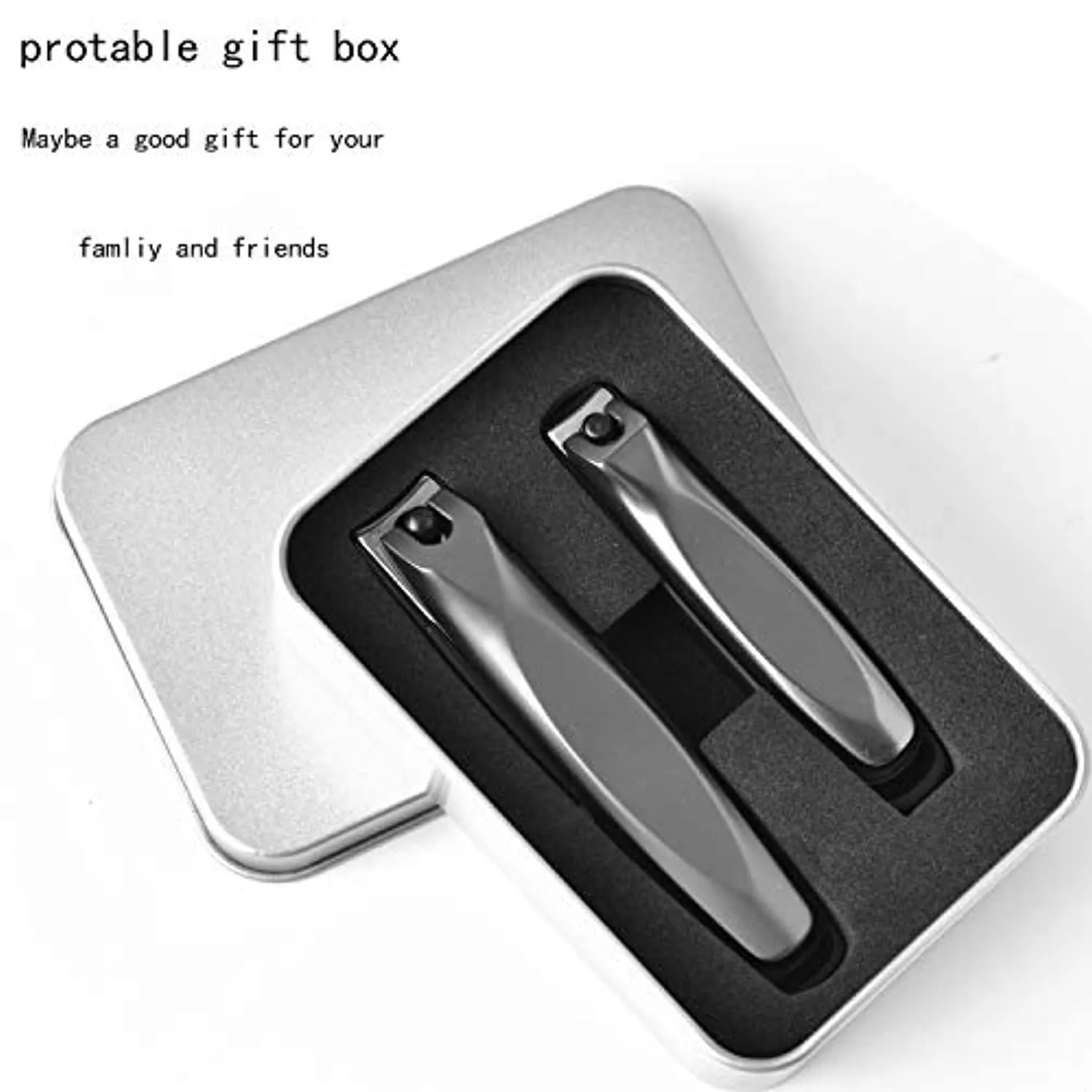 Nail Clippers with Catcher,No Splash Toenail Fingernail Clippers Nail Cutter Trimmer Set with Metal Case,Black Stainless Steel,Good Gift for Women and Men