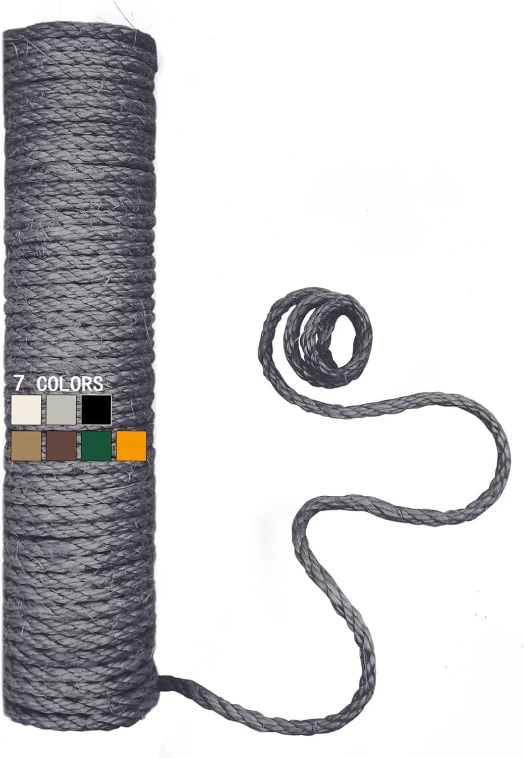 Natural Sisal Rope for Cat Scratcher, 1/4 Inch 65FT Sisal Rope for Cat Scratching Post Repair Replacement, Multi Color Cat Scratch Tree Rope Replacement, Silver Grey