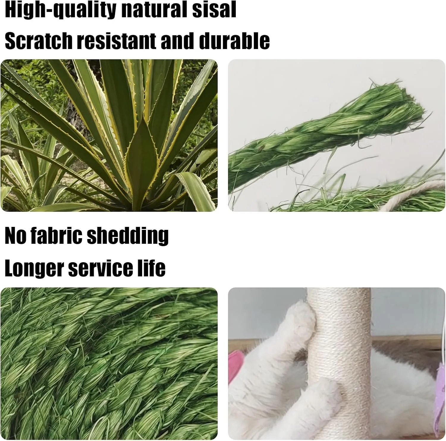 Natural Sisal Rope for Cat Scratcher, 1/4 Inch 65FT Sisal Rope for Cat Scratching Post Repair Replacement, Multi Color Cat Scratch Tree Rope Replacement, Silver Grey