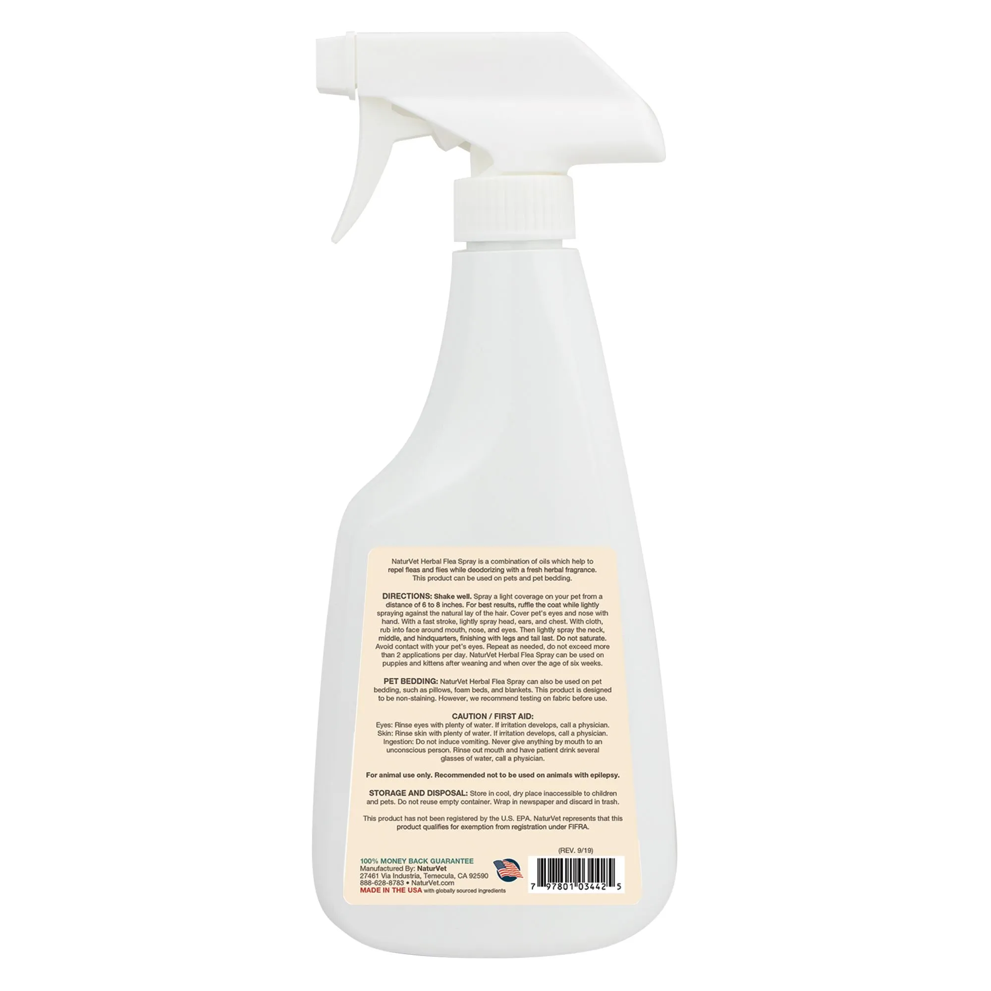 Naturvet Herbal Cat and Dog Flea and Tick Spray - 16 oz Bottle