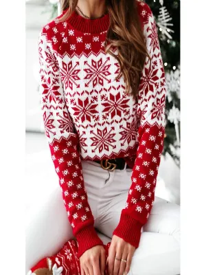 New Christmas Knitted Sweater For Women Snowflake Long Sleeve Knitted Sweater For Women