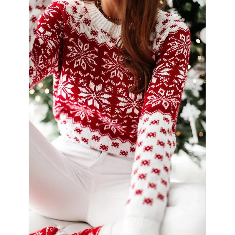 New Christmas Knitted Sweater For Women Snowflake Long Sleeve Knitted Sweater For Women