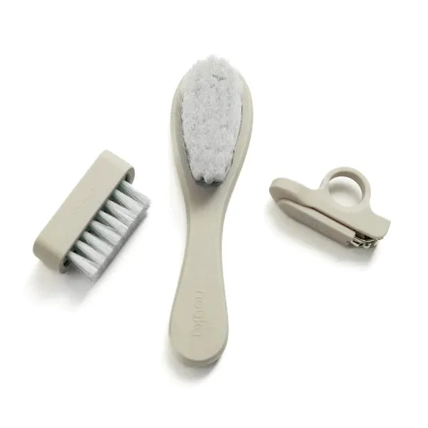 Nouka Baby Grooming Set (Brush/Nail Clippers/Nail Brush) in Color Sand