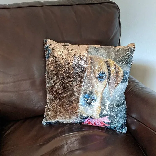 Personalized Pet Photo Sequin Pillow