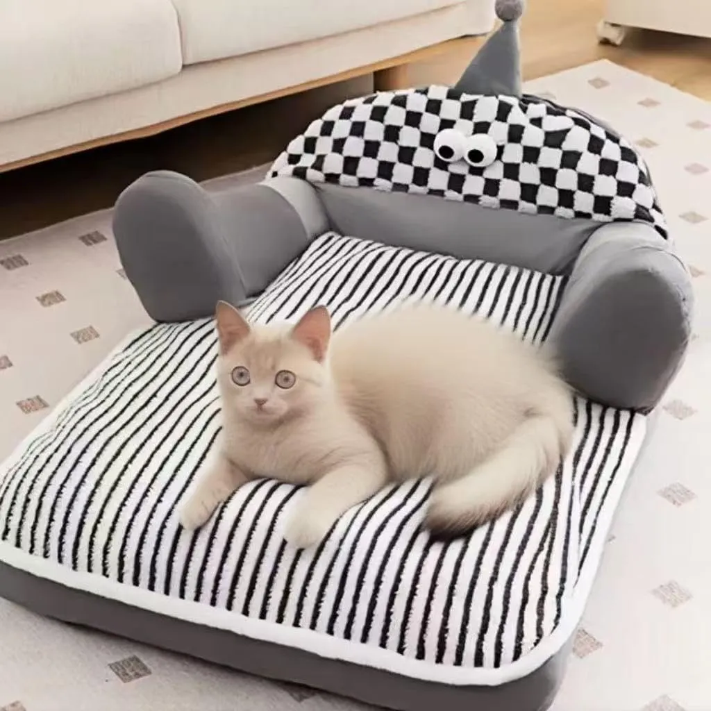 Pet Couch BedPet Bed for Medium Small Cats & DogsFluffy Cat Sofa with Premium Soft Corduroy FleeceSoft Calming Cat Sofa Beds for Cats Anti-Slip Bottom and Removable Washable Cover (grey, X-Large)
