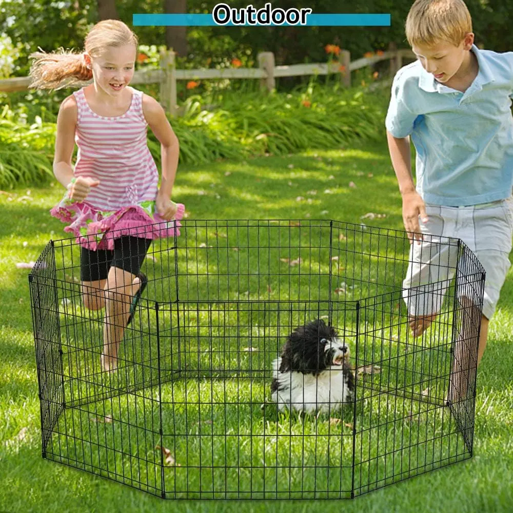 Pet Dog Playpen 8 Panel 24" Metal Portable Foldable Indoor Outdoor Cat Puppy Exercise Pen Animal Wire Yard Dog Fence Crate Kennel for Small Medium Large Dogs Black