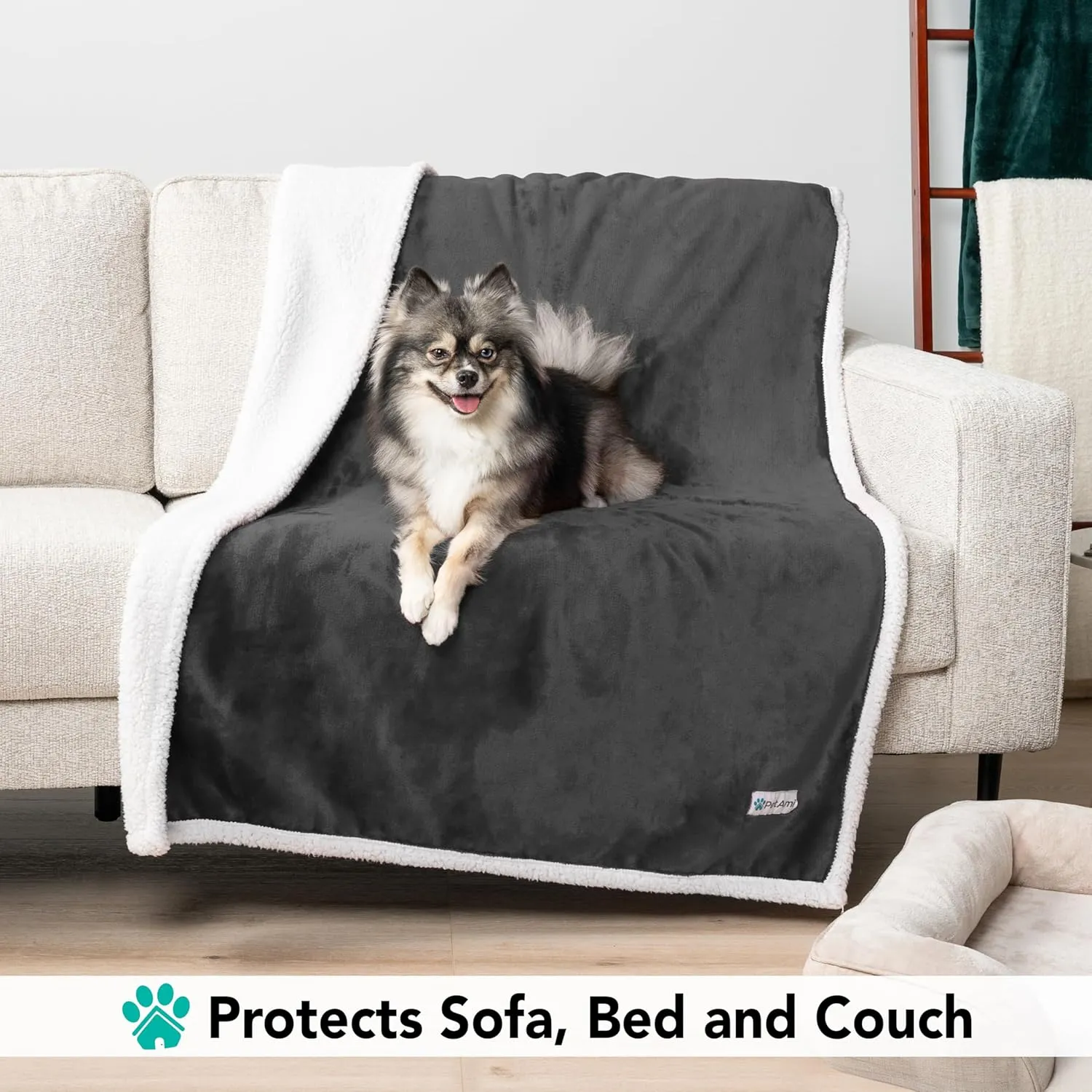 PetAmi Dog Blanket for Medium Large Dogs, Pet Bed Blanket Cat Puppy Kitten, Fleece Furniture Couch Cover Protector Sofa Car, Soft Sherpa Dog Throw Plush Reversible Washable, 40x60 Dark Gray