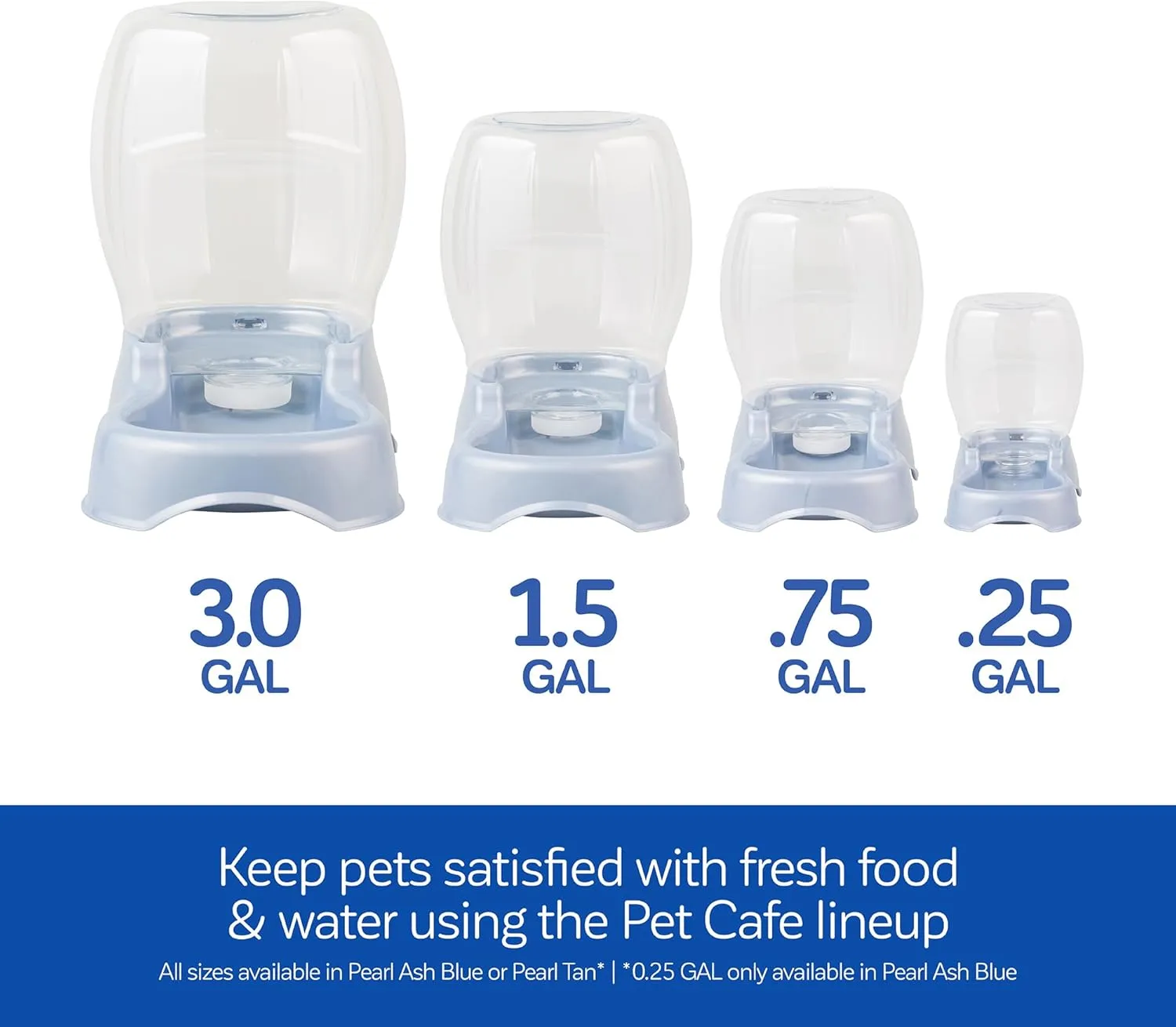Petmate Pet Cafe Cat and Dog Water Dispenser - Water Bowl for Cats and Dogs, USA Made, .25 GAL, Pearl Ash Blue