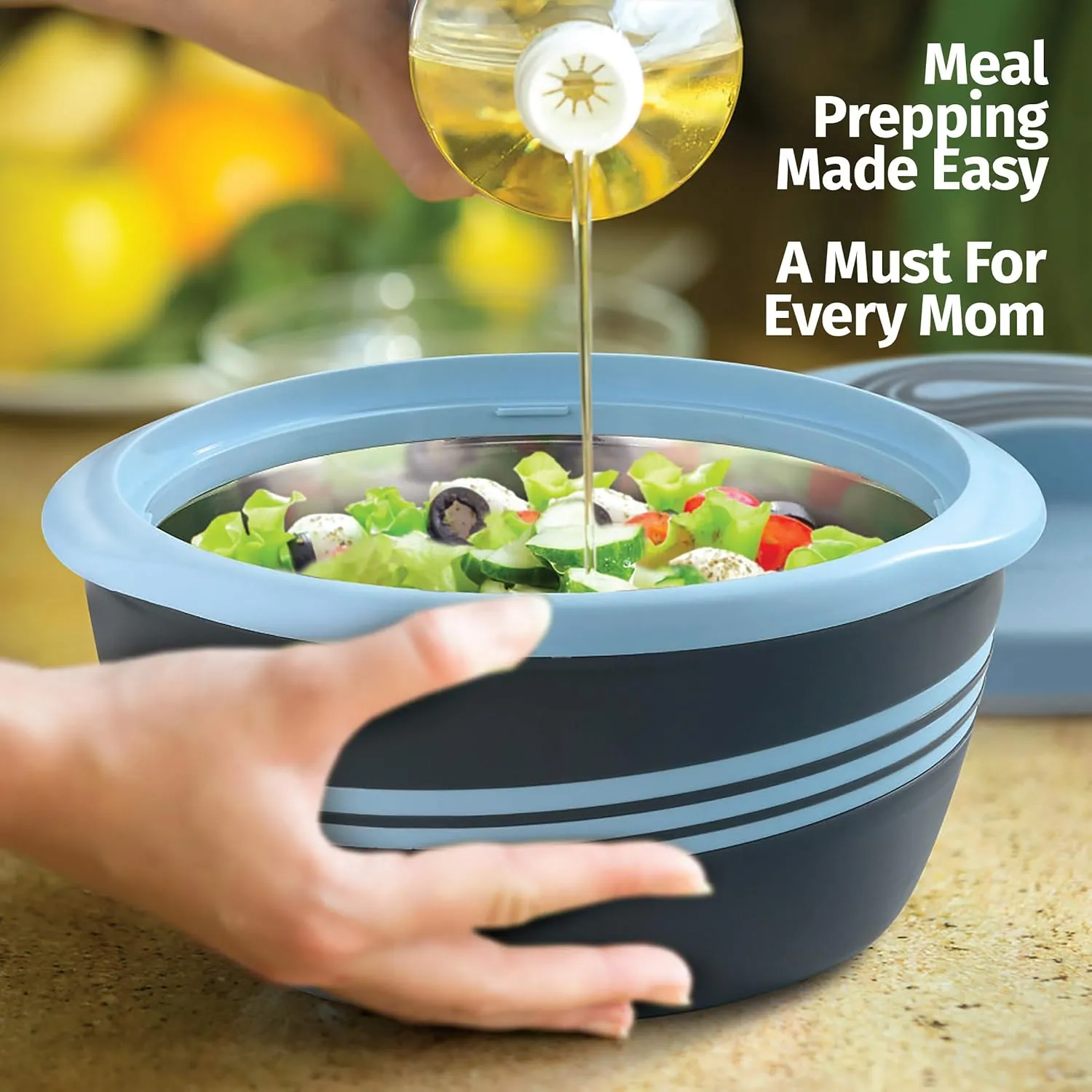Pinnacle Insulated Casserole Dish with Lid 3 pc. Set 2.6/2/1 qt. Hot Pot Food Warmer/Cooler Thermal Soup/Salad Serving Bowl- Stainless Steel Hot Food ContainerBest Gift Set for Moms Holidays Blue