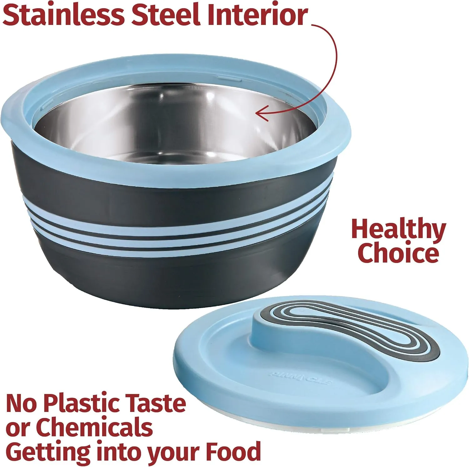 Pinnacle Insulated Casserole Dish with Lid 3 pc. Set 2.6/2/1 qt. Hot Pot Food Warmer/Cooler Thermal Soup/Salad Serving Bowl- Stainless Steel Hot Food ContainerBest Gift Set for Moms Holidays Blue