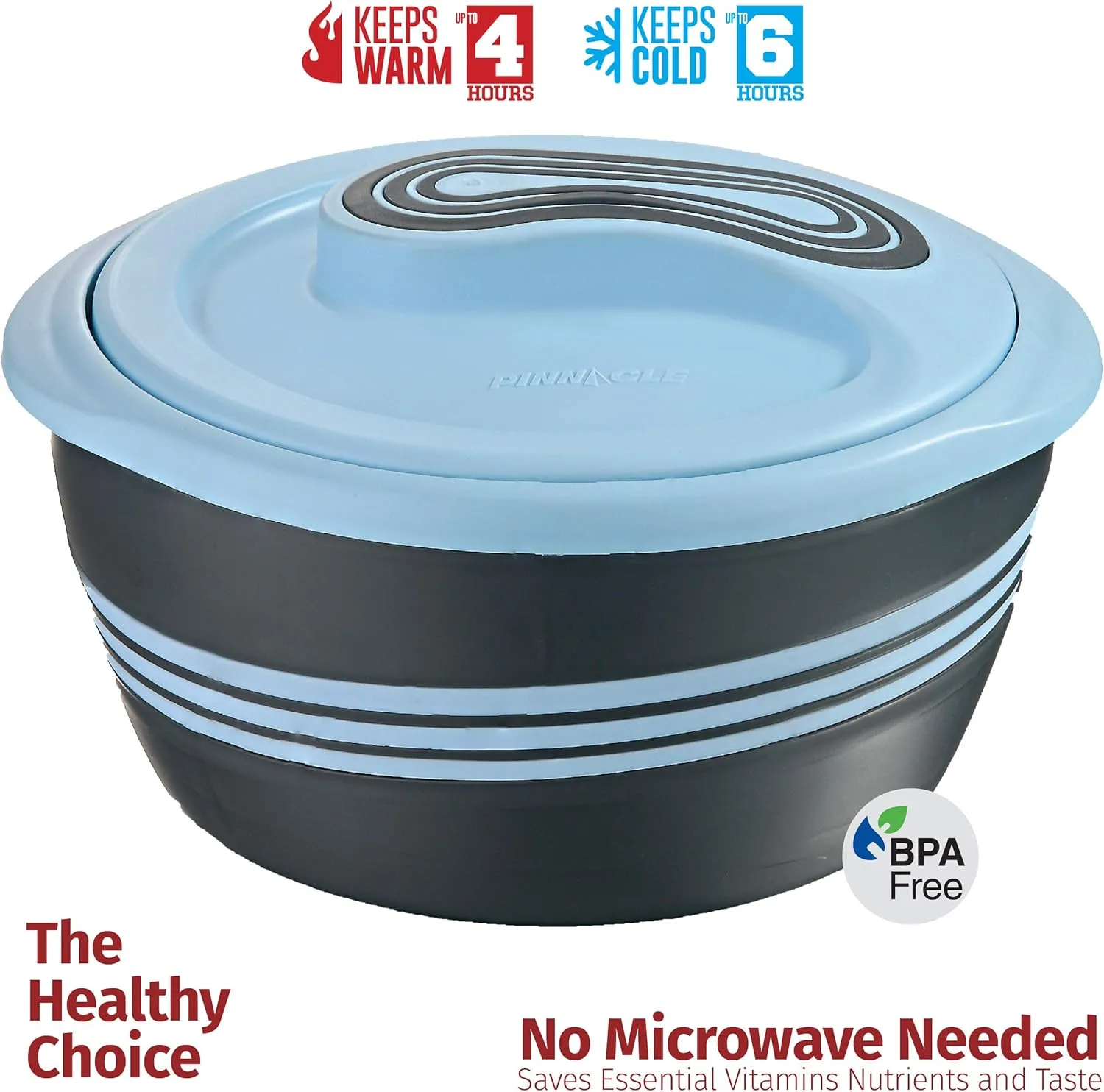 Pinnacle Insulated Casserole Dish with Lid 3 pc. Set 2.6/2/1 qt. Hot Pot Food Warmer/Cooler Thermal Soup/Salad Serving Bowl- Stainless Steel Hot Food ContainerBest Gift Set for Moms Holidays Blue