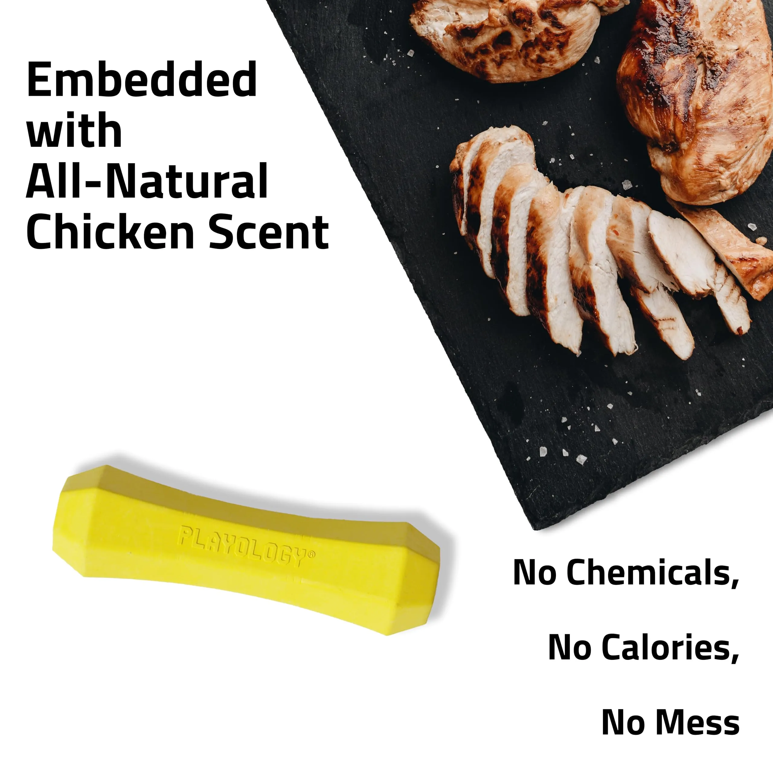 Playology Chicken Scented Squeaky Chew Stick Rubber Dog Toy with Encapsiscent Technology - Medium