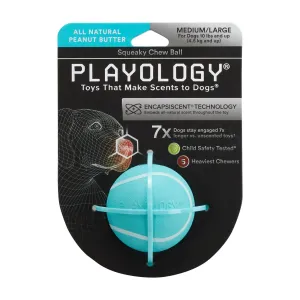 Playology Peanut Butter Scented Squeaky Chew Ball Rubber Dog Toy with Encapsiscent Technology - Medium/Large
