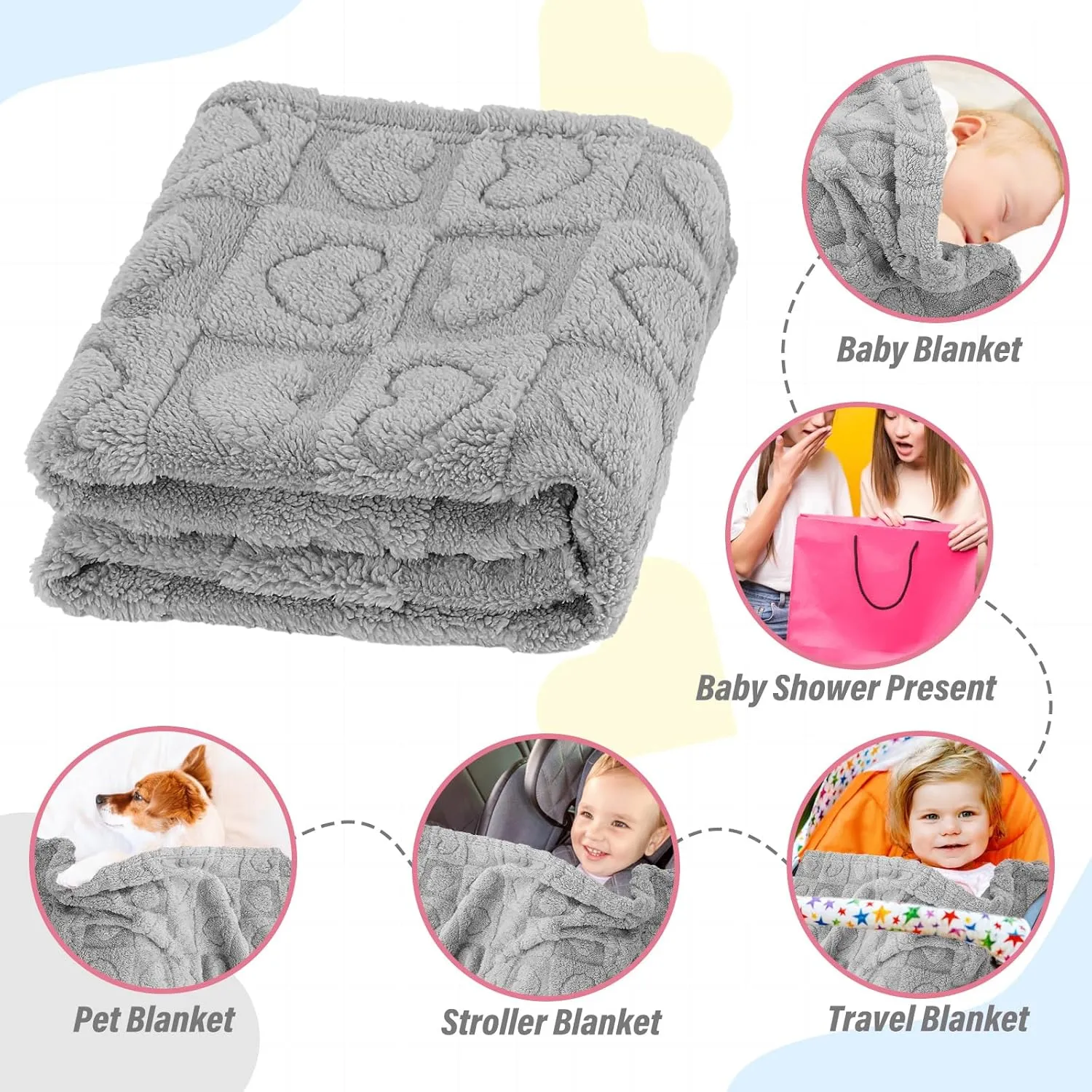 Plush Soft with Heart Checkered Baby Blanket,Fleece Infant Toddler Blankets for Girls Boys,Warm Lightweight Breathable Newborn Receiving Blankets for Crib Stroller 30"39" (Gray,Heart)