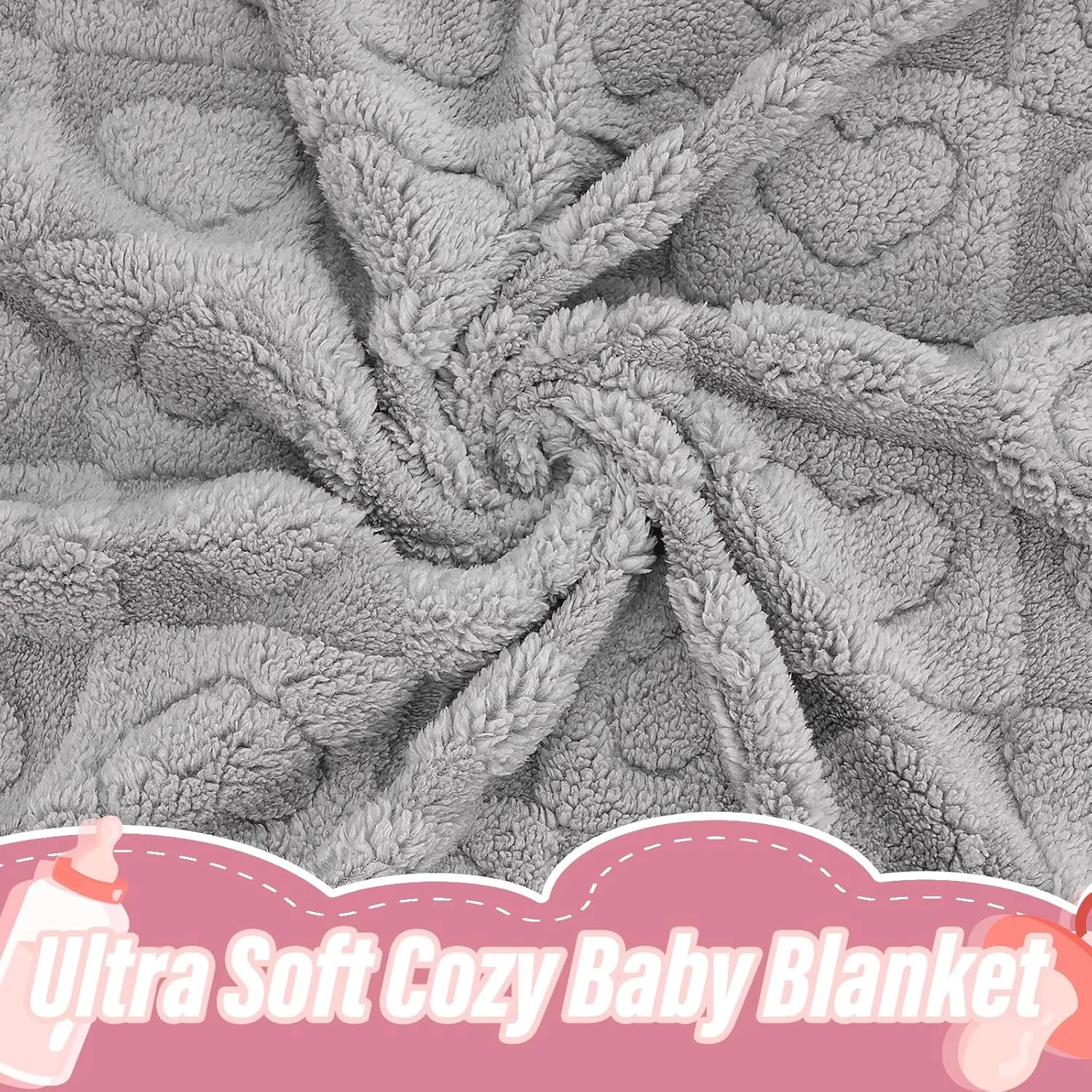 Plush Soft with Heart Checkered Baby Blanket,Fleece Infant Toddler Blankets for Girls Boys,Warm Lightweight Breathable Newborn Receiving Blankets for Crib Stroller 30"39" (Gray,Heart)