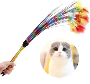 POPETPOP Cat Teaser Feather Toys-2pcs Cat String Toy Kitten Funny Colorful Rainbow Rod Cat Wand Toys Interactive Cat Toy(Random Colors)