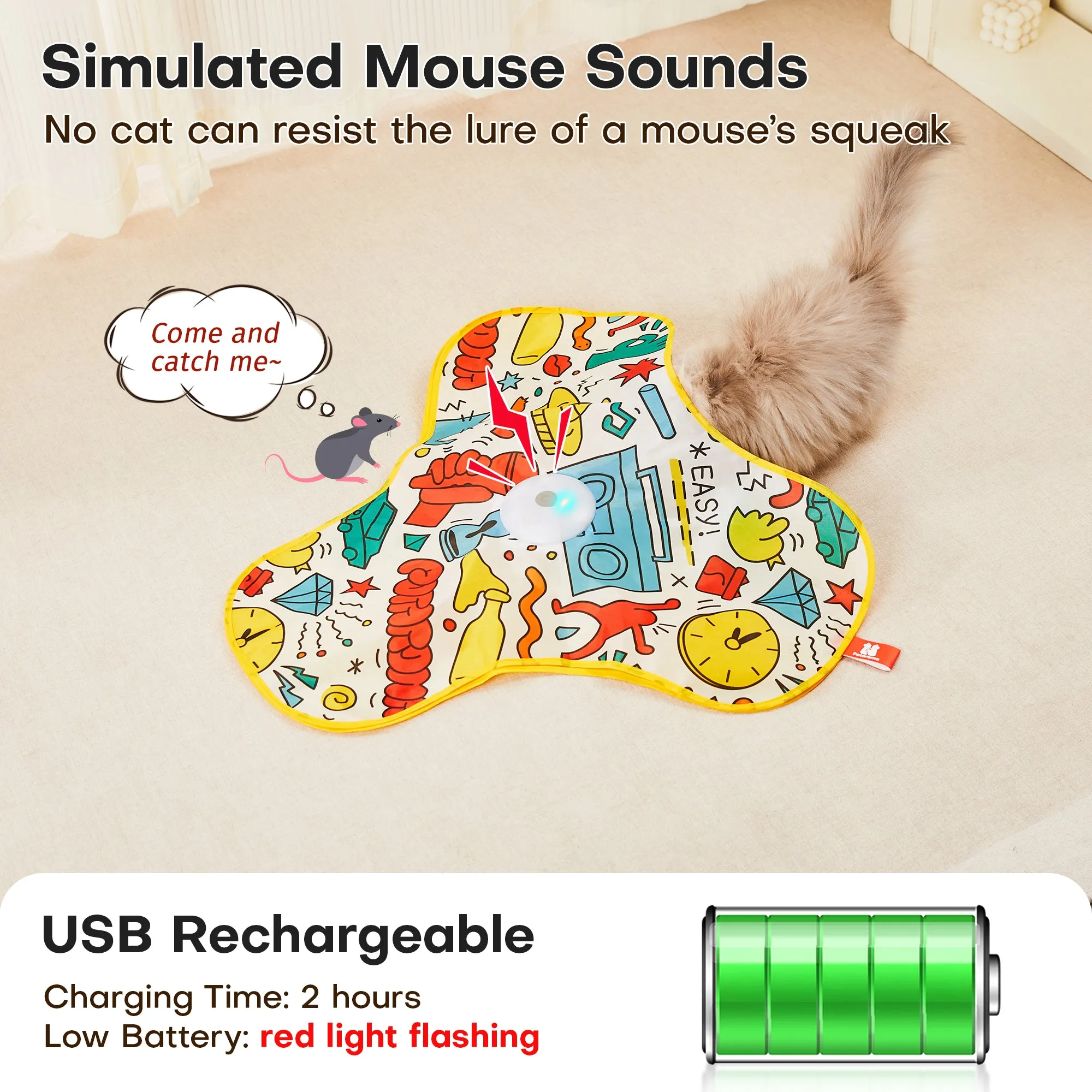 Potaroma Cat Feather Toys Interactive, Unpredicatable in-The-Cover Moving Feather Graffiti Cover