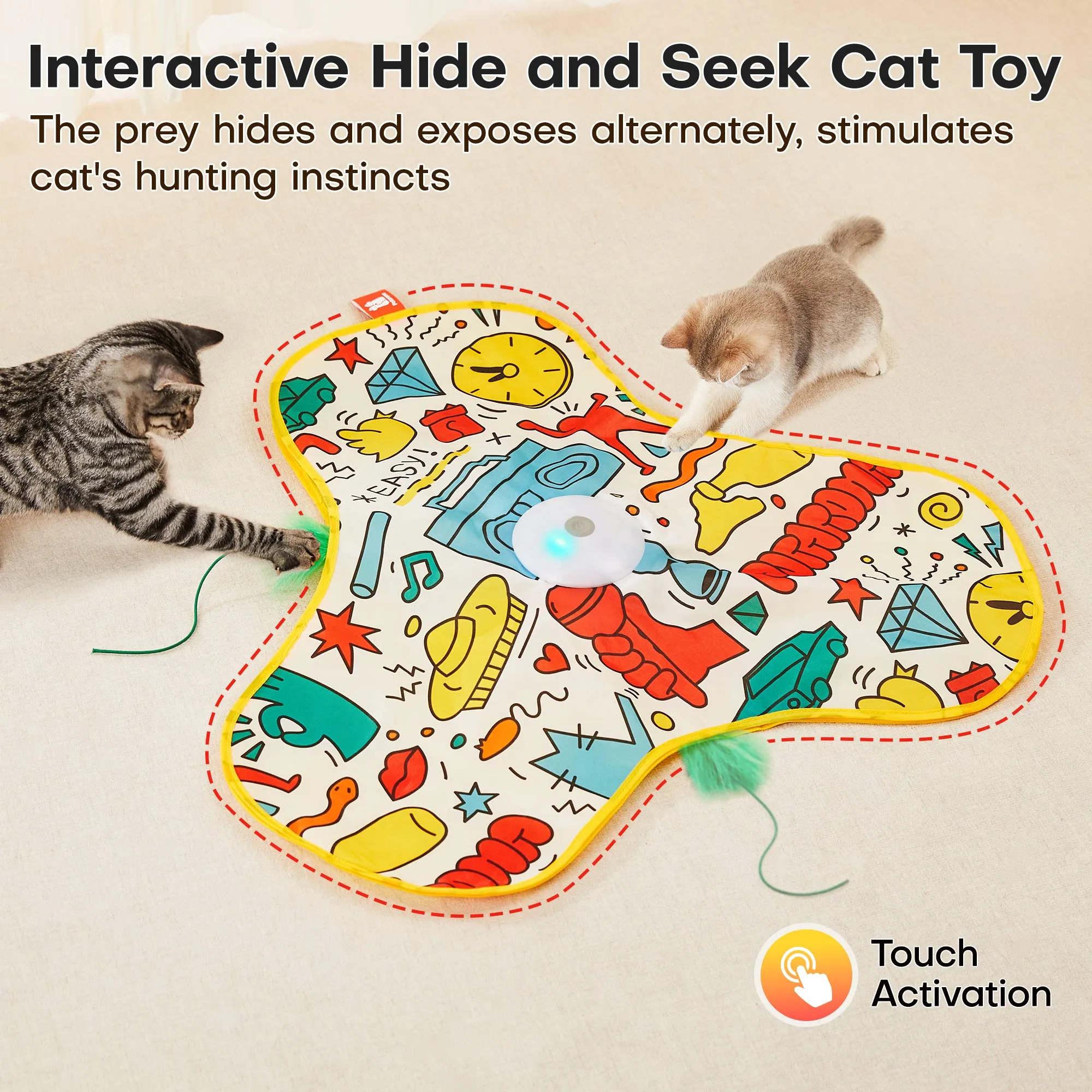 Potaroma Cat Feather Toys Interactive, Unpredicatable in-The-Cover Moving Feather Graffiti Cover