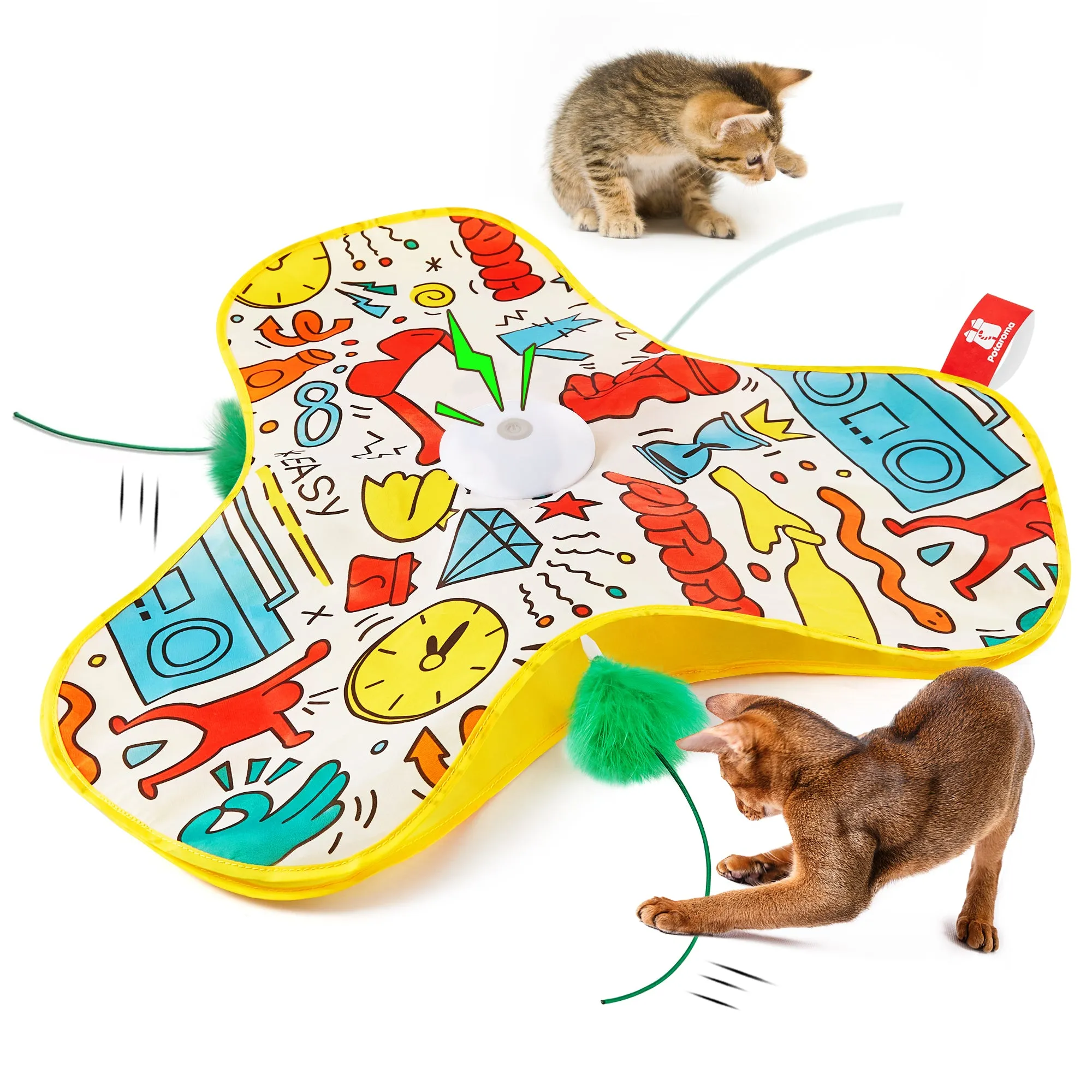 Potaroma Cat Feather Toys Interactive, Unpredicatable in-The-Cover Moving Feather Graffiti Cover