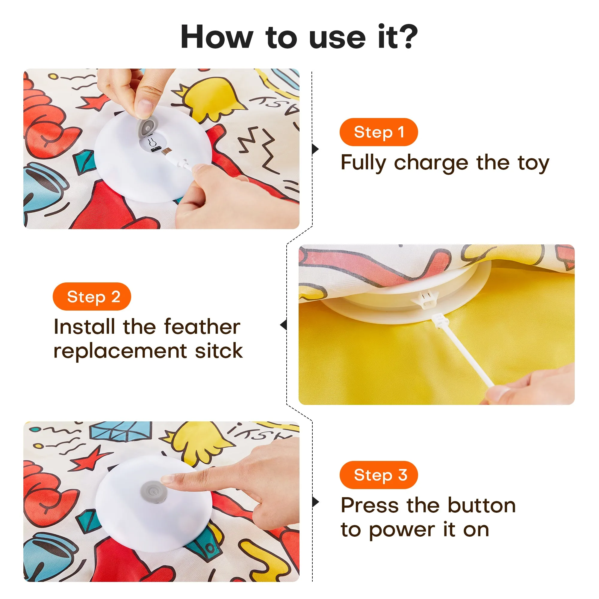 Potaroma Cat Feather Toys Interactive, Unpredicatable in-The-Cover Moving Feather Graffiti Cover