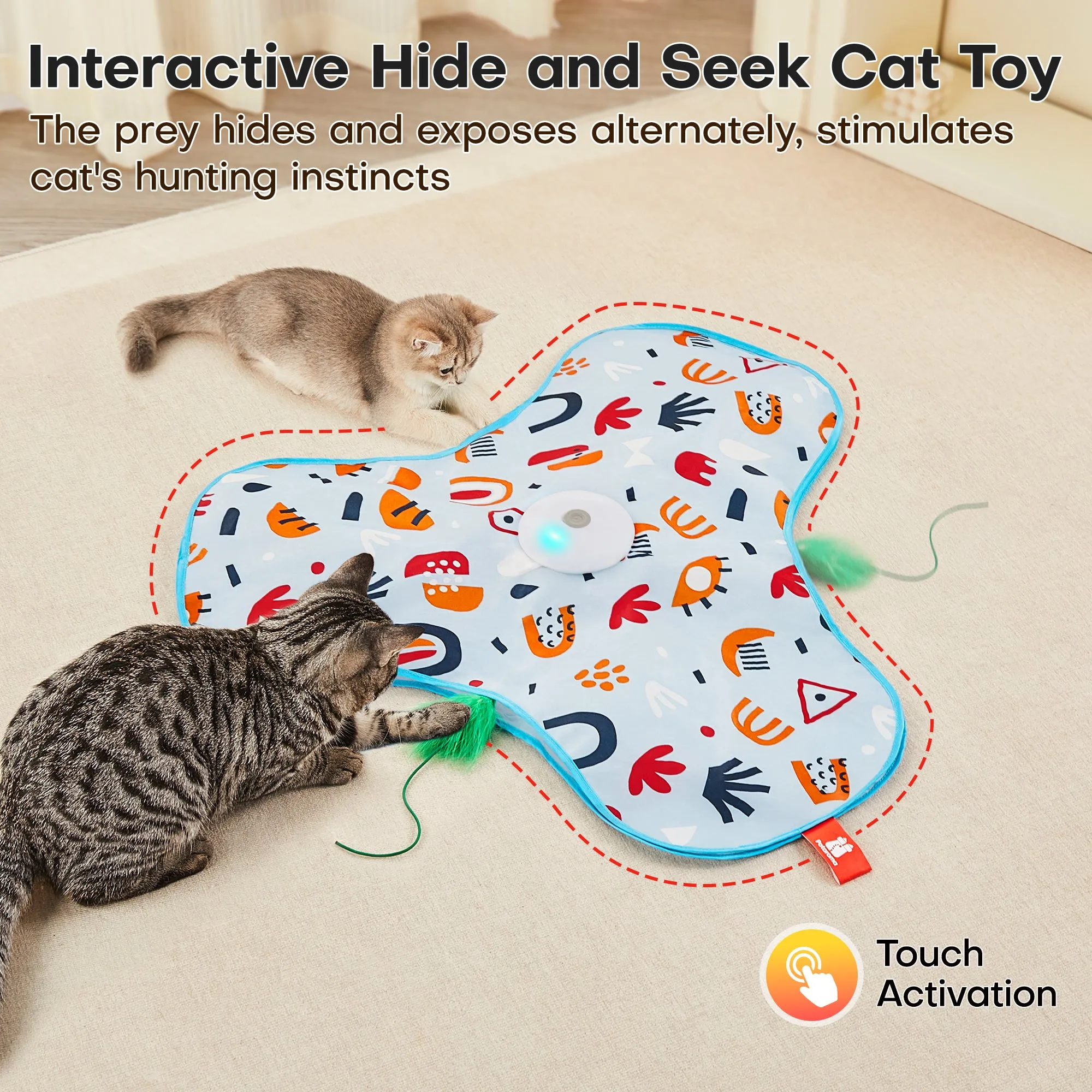 Potaroma Hide and Seek Cat Toys, in-The-Cover Unpredicatable Moving Feather, Interactive Kitten Wand Toy