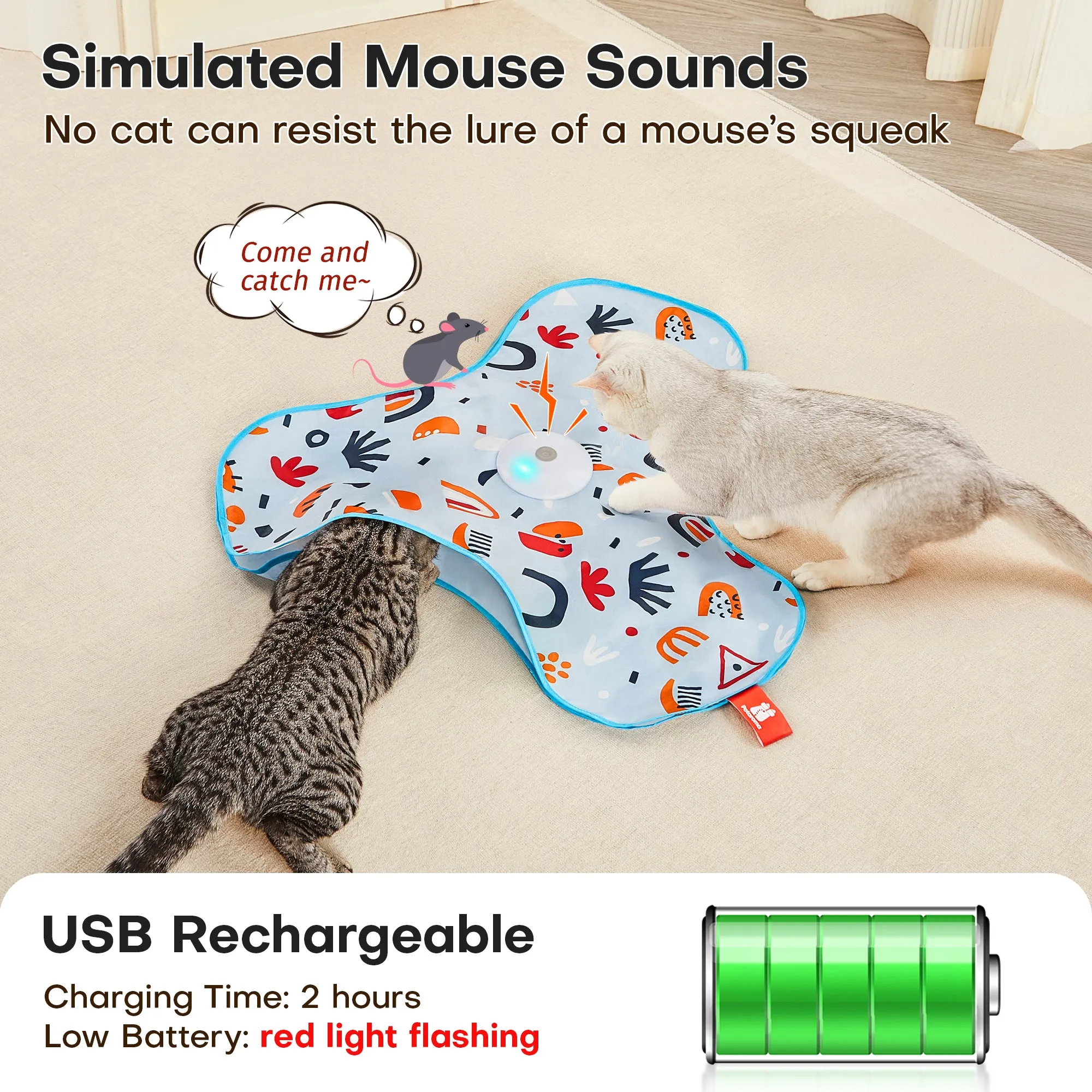 Potaroma Hide and Seek Cat Toys, in-The-Cover Unpredicatable Moving Feather, Interactive Kitten Wand Toy