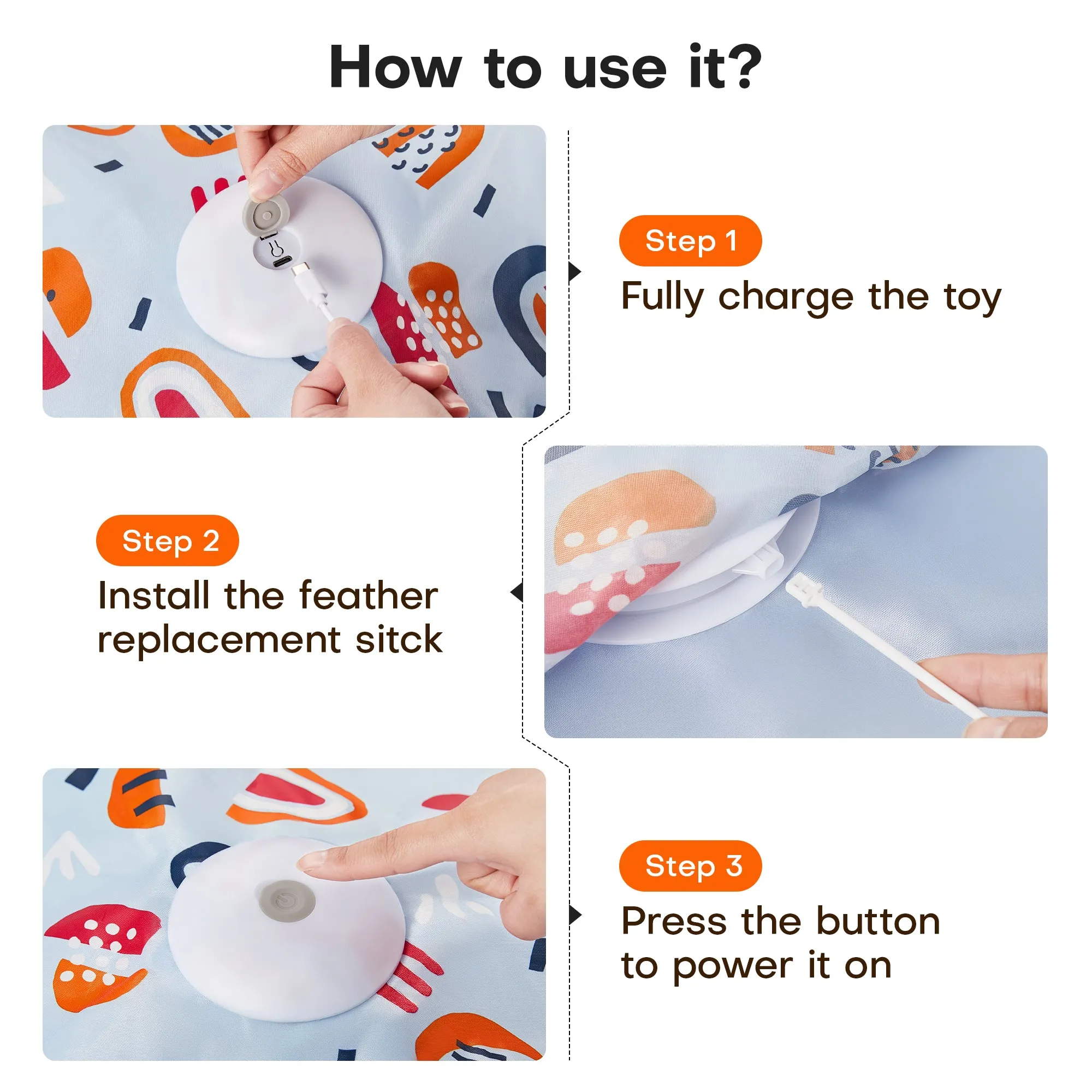 Potaroma Hide and Seek Cat Toys, in-The-Cover Unpredicatable Moving Feather, Interactive Kitten Wand Toy