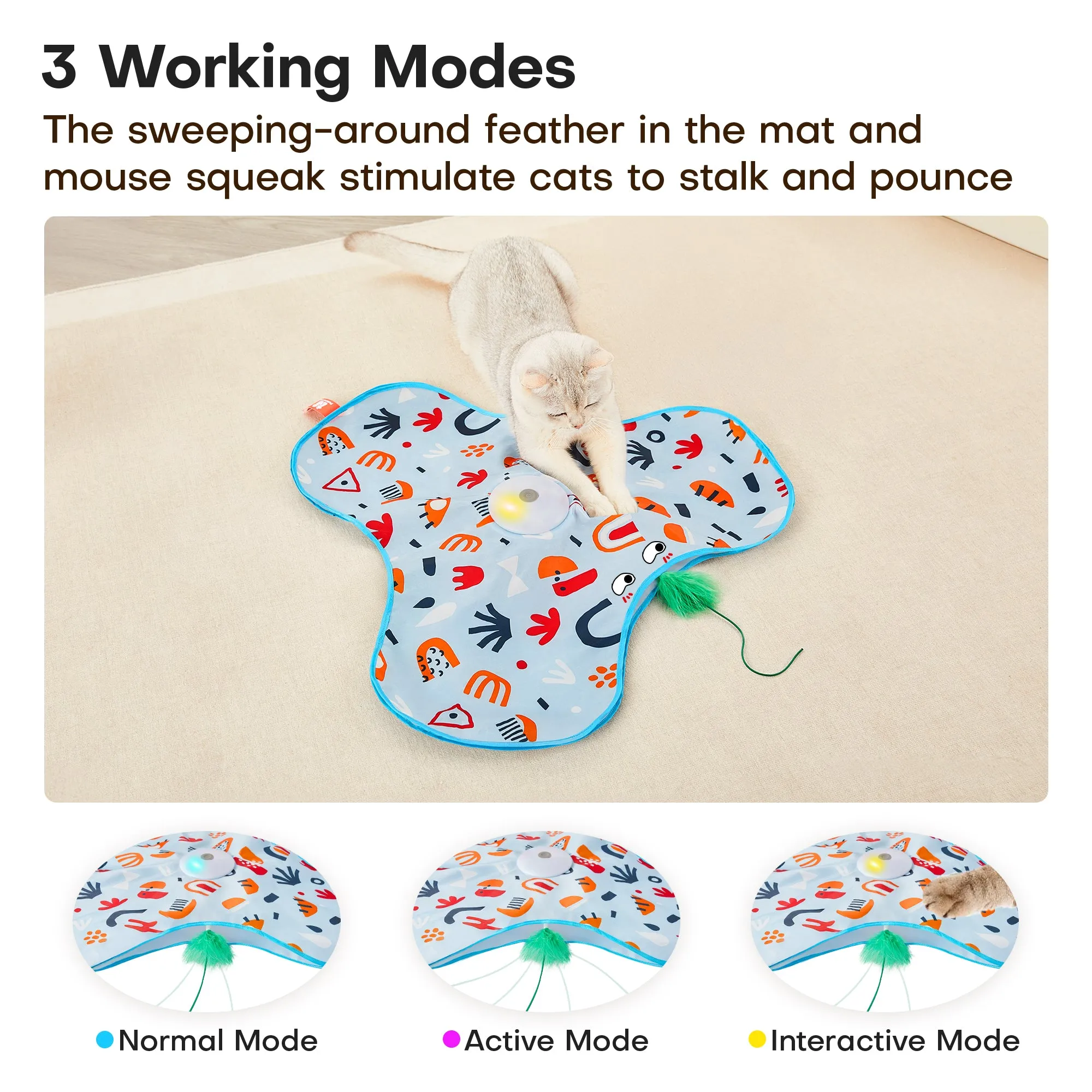 Potaroma Hide and Seek Cat Toys, in-The-Cover Unpredicatable Moving Feather, Interactive Kitten Wand Toy