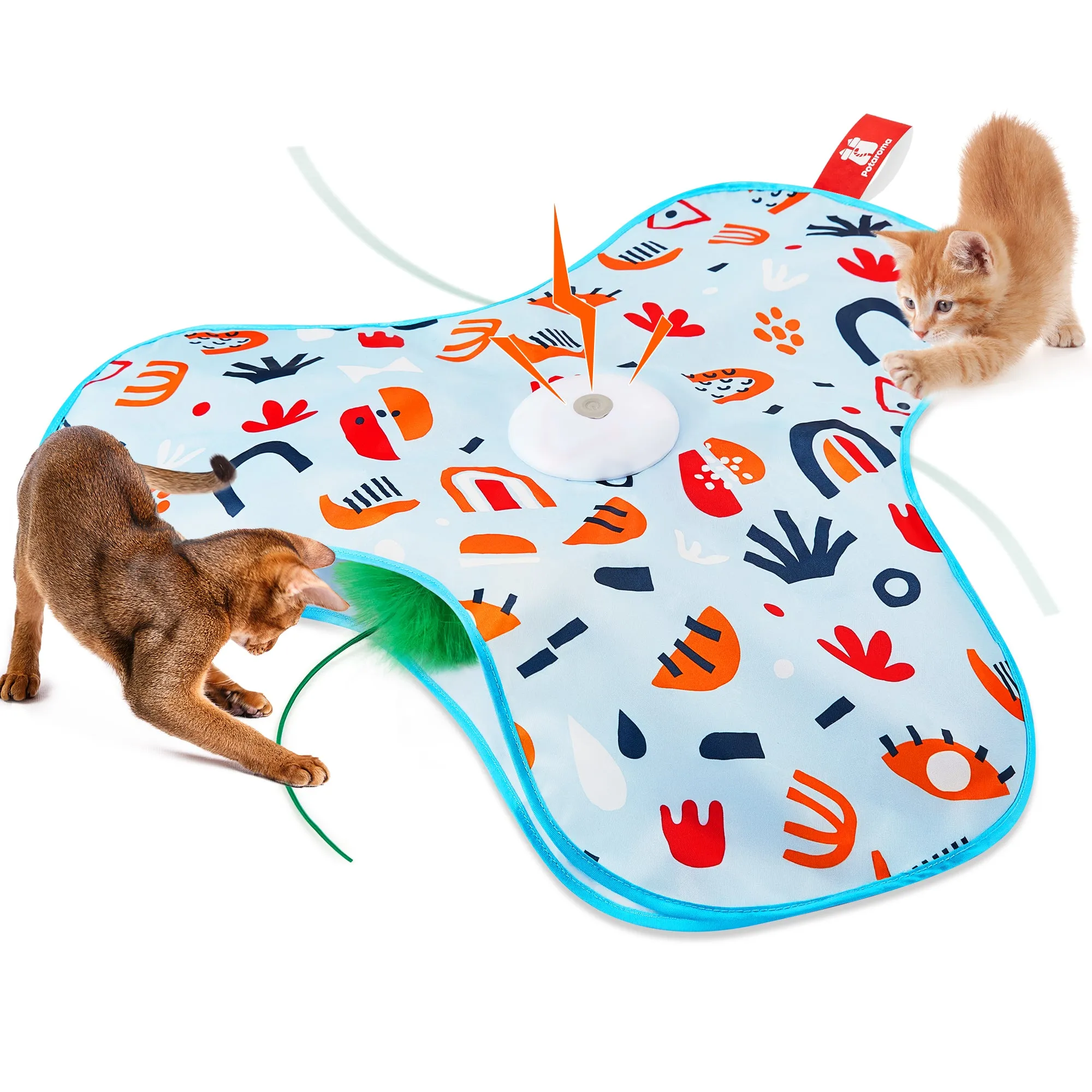 Potaroma Hide and Seek Cat Toys, in-The-Cover Unpredicatable Moving Feather, Interactive Kitten Wand Toy
