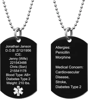 Qina C. Custom Engraved Medical Alert Necklace Stainless Steel ID Tag Emergency ICE Med Jewelry Pendant Personalized Men Women