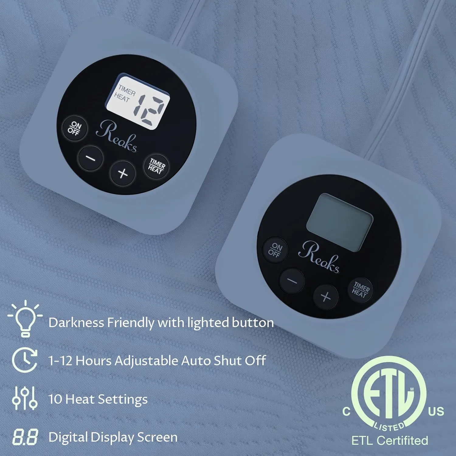 Queen Size Electric Heated Mattress Pad 10 Heat Settings Dual Control with Memory Timer for 1-12 Hours Auto Off, Lighted Button