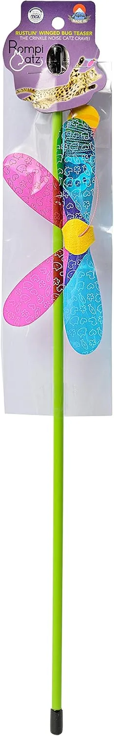 RompiCatz Rustlin' Mylar Teaser String Wand and Interactive Cat Toy, Winged Bug