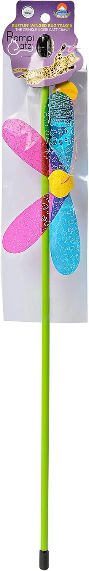 RompiCatz Rustlin' Mylar Teaser String Wand and Interactive Cat Toy, Winged Bug