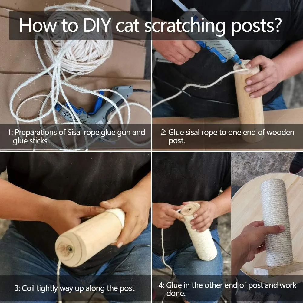 Sisal Rope 6mm for Cat Scratcher Repair and Replace Cat Scratching Post, DIY Scratching Furniture - Cat Tree, Scratch Carpet & Mat, Cat Kicker Toys, Black 33ft/10m