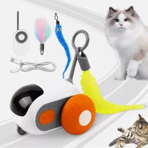 Smart Interactive Cat Toy  Automatic Moving Mouse Toy with Remote Control, USB Rechargeable, 15-20m Range, Fun Orange Design for Playful Cats