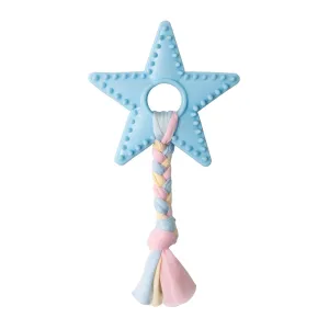 Snugarooz Lil Star Dental Textured Rubber Chew and Rope Puppy Dog Toy - Blue - 7" Inches