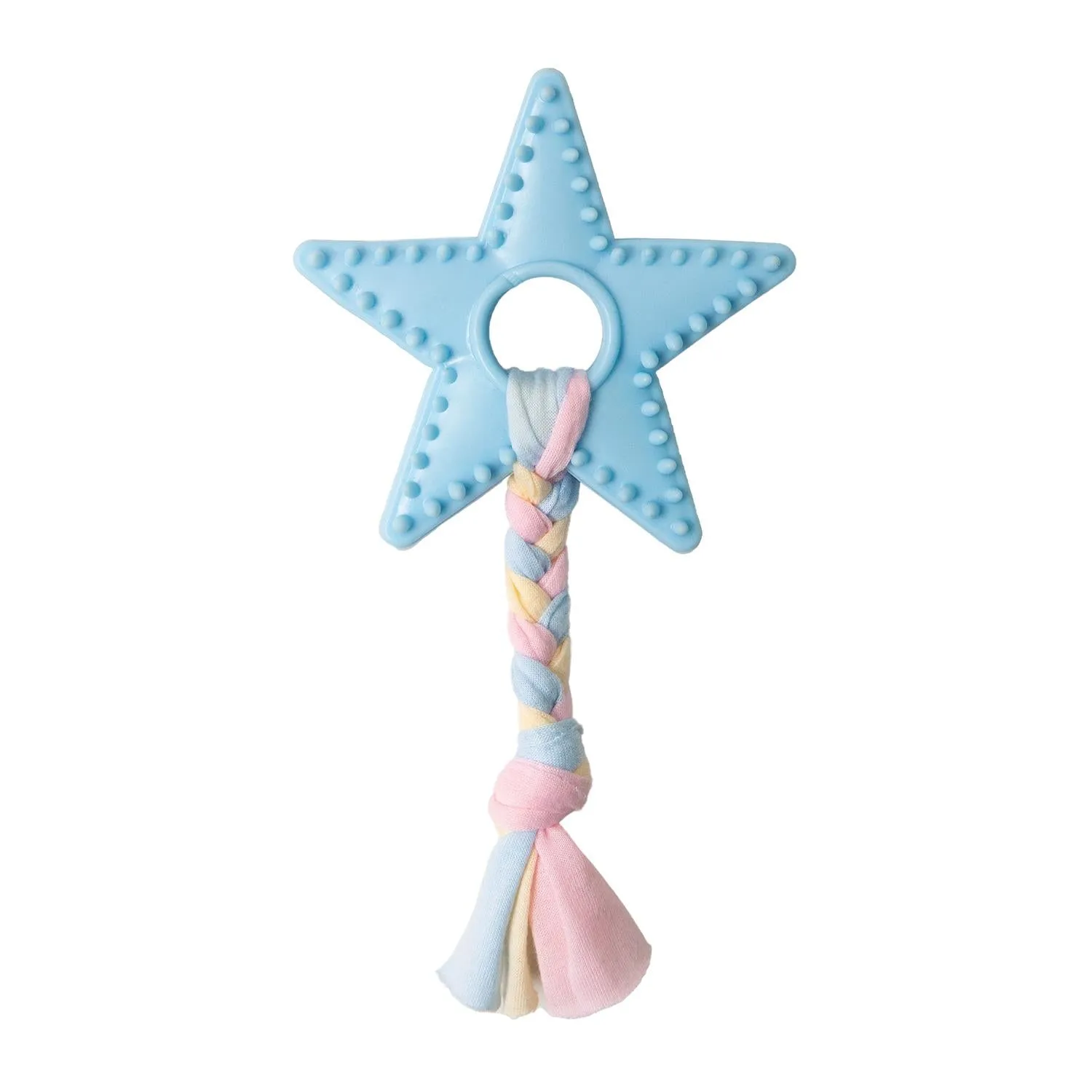 Snugarooz Lil Star Dental Textured Rubber Chew and Rope Puppy Dog Toy - Blue - 7" Inches