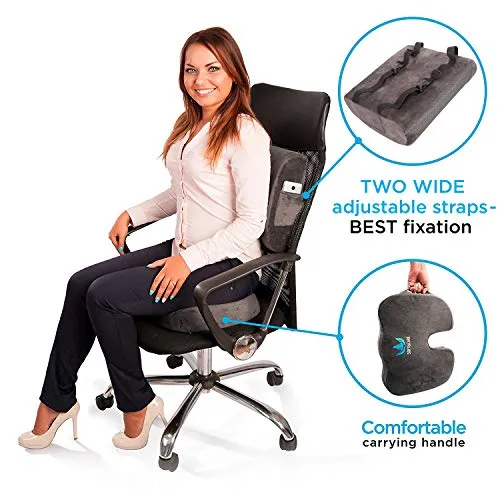 SOFTaCARE Seat Cushion Coccyx Orthopedic Memory Foam and Lumbar Support Pillow, Set of 2, Dark Gray