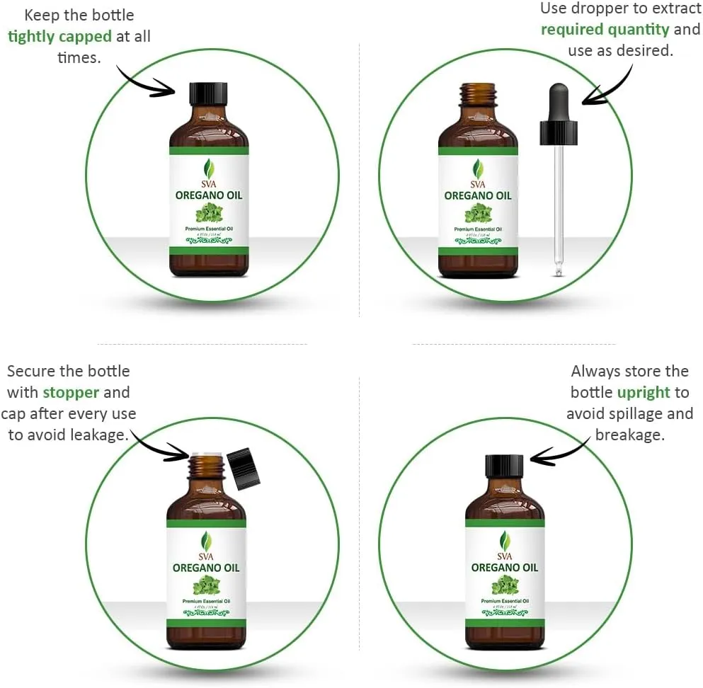 SVA Oregano Essential Oil  4 Fl Oz  100% Natural Oregano Oil - for Diffuser, Hair Care, Face, Skin Care, Aromatherapy, Scalp and Body Massage, Soap and Candle Making  with Dropper