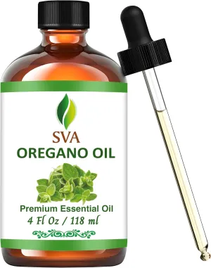 SVA Oregano Essential Oil  4 Fl Oz  100% Natural Oregano Oil - for Diffuser, Hair Care, Face, Skin Care, Aromatherapy, Scalp and Body Massage, Soap and Candle Making  with Dropper